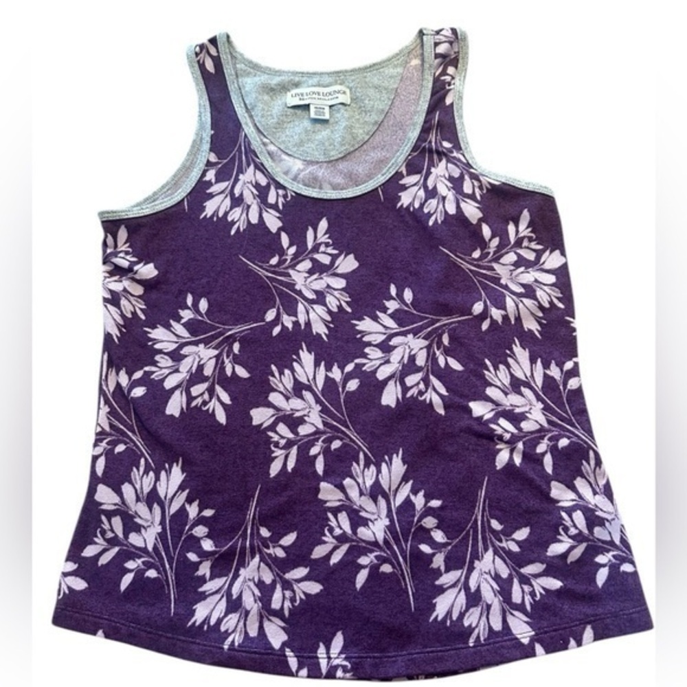 Live Love Lounge Floral Soft Tank Top - Womens Size XS - Purple and Gray